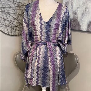 Purple Chevron V-Neck Belted Tunic mini dress